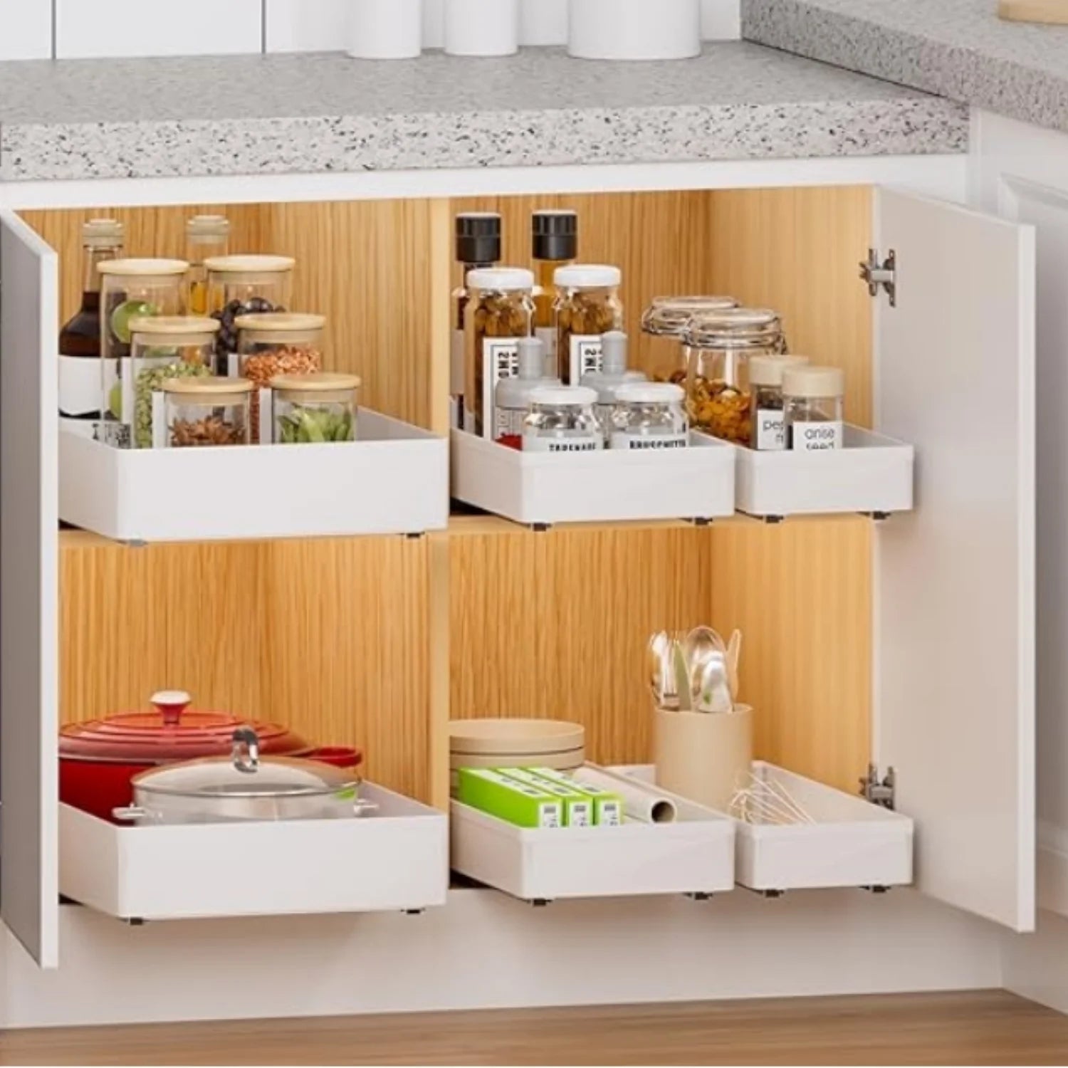 3 Pack Pull Out Cabinet Organizer, 15.7 Deep Slide Out Drawers Shelf Storage K54287