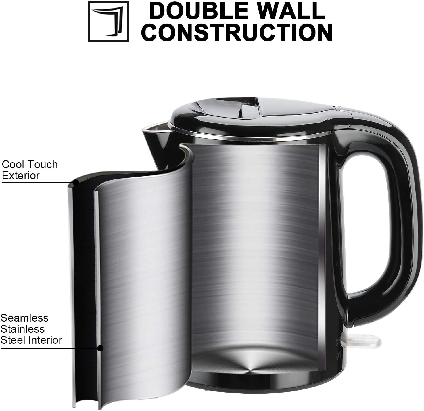 Stainless Steel Double Wall Electric Kettle, 1.0L (Black) Z9432