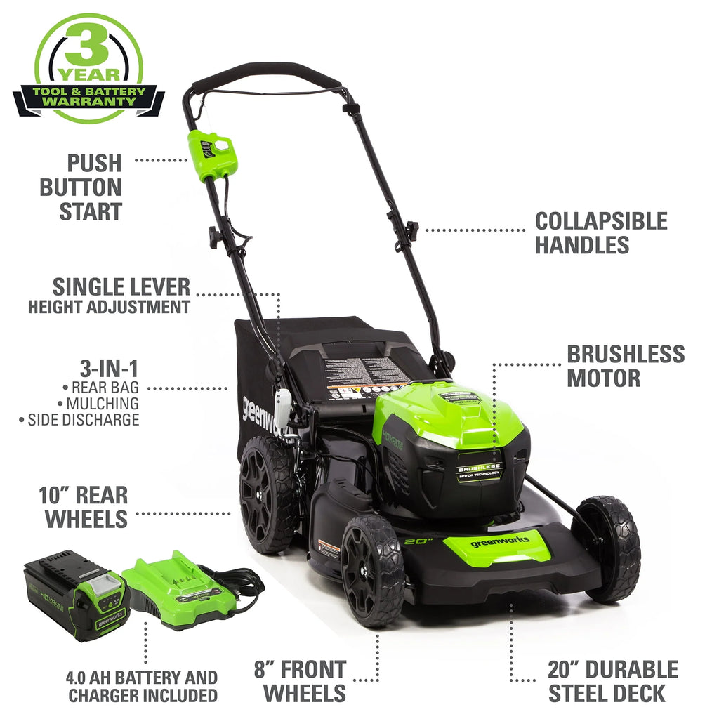 40V 20 Brushless Push Lawn Mower with 4.0 Ah Battery & Quick Charger V274871