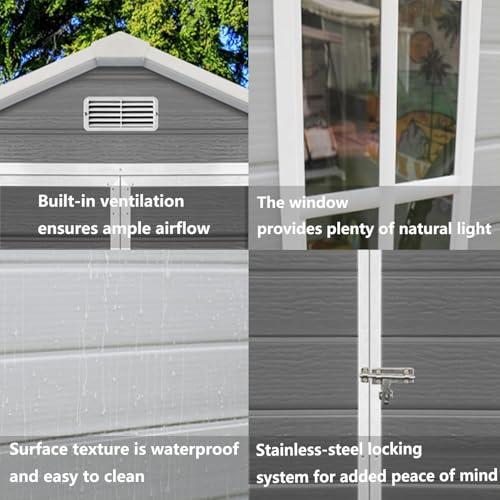 Grey Waterproof Plastic Outdoor Storage Shed with Floor and Lockable Door A3326