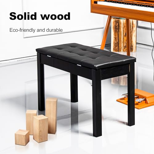 White Solid Wood Piano Bench with Padded Cushion and Storage B784
