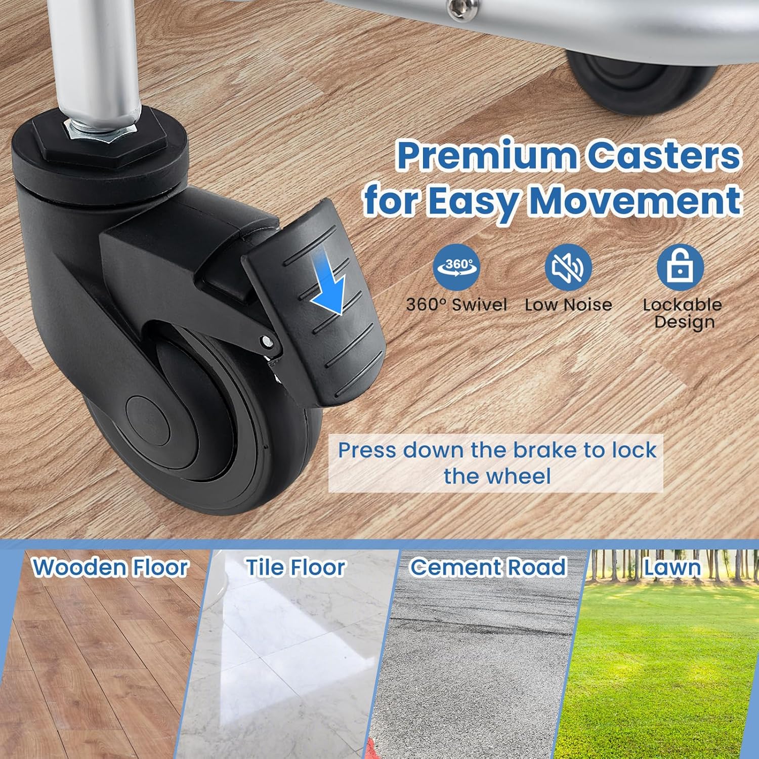 Foldable Shower Chair with Arms, Lockable Casters, Detachable Bucket T3459