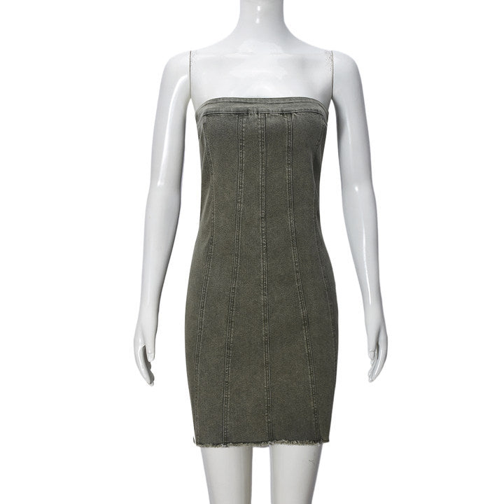 Fashion Backless Tube Denim Dress