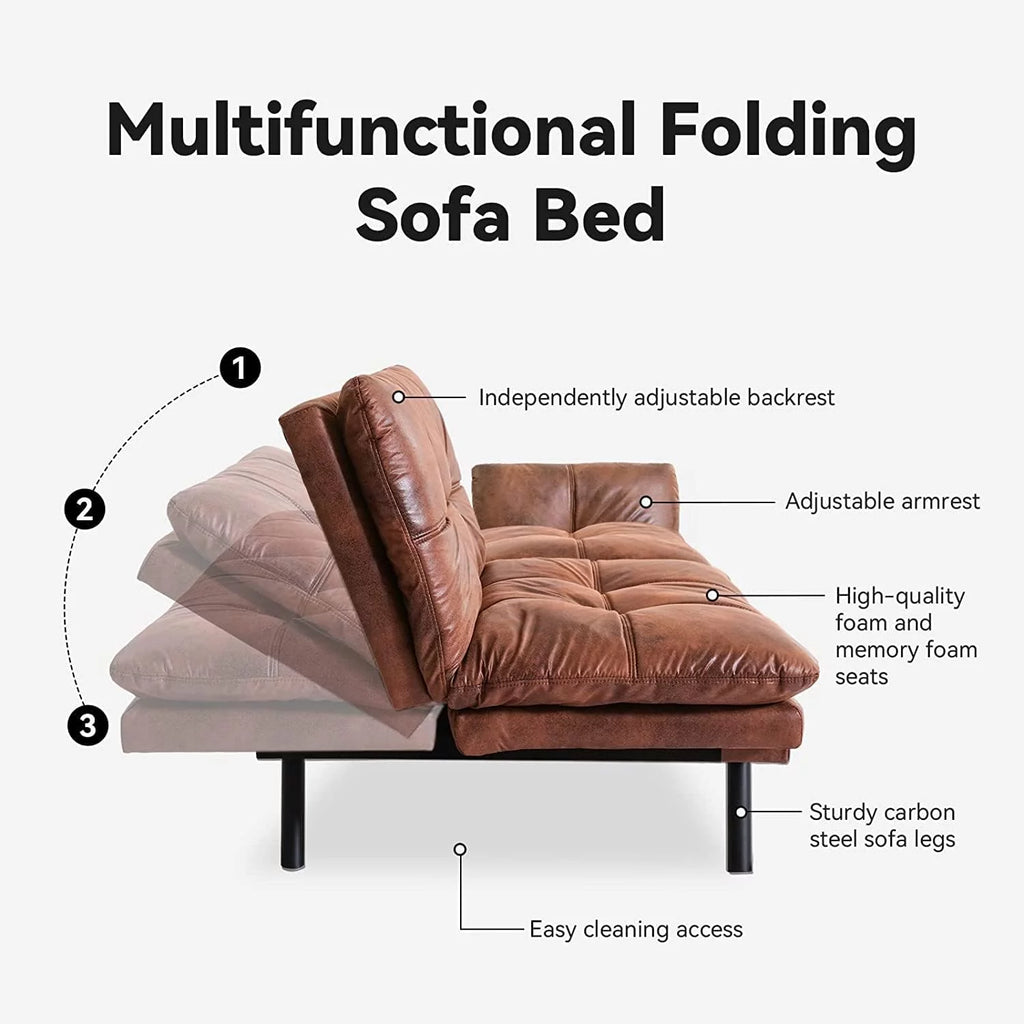 Brown PU Leather Memory Foam Folding Sofa Bed U27078