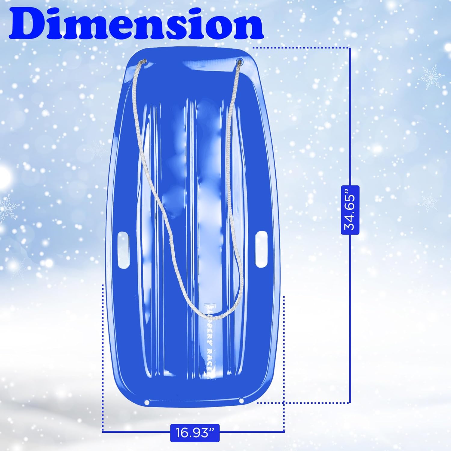 Blue 3 Pack Plastic Toboggan Snow Sled with Handles and Pull Rope F2508