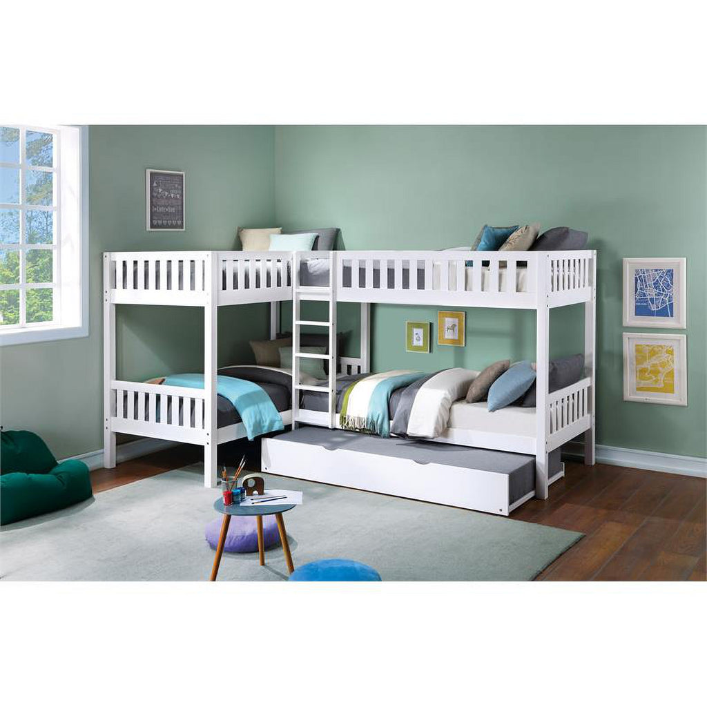 White Wood Corner Bunk Bed with Twin Trundle B68831