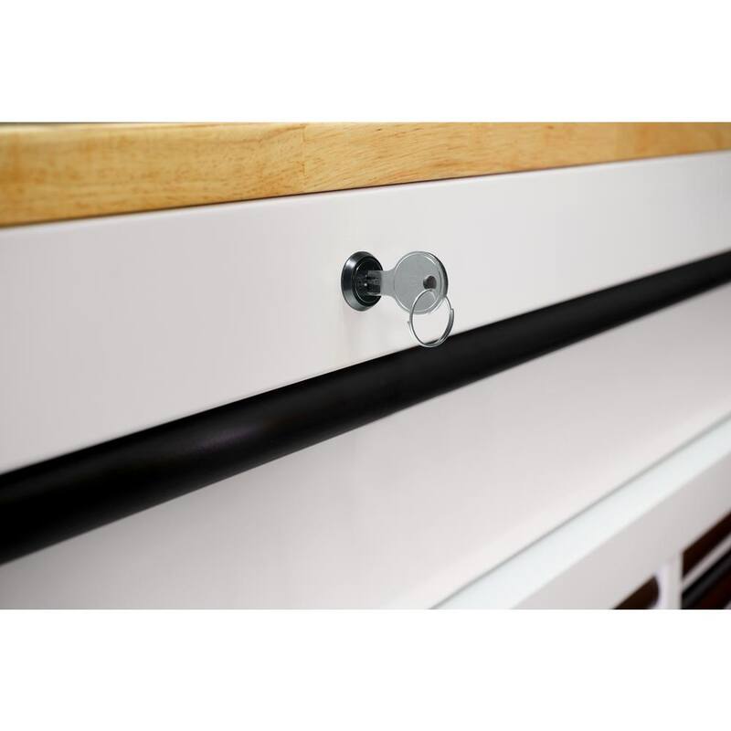 72 in. W Heavy Duty Matte White Mobile Workbench Cabinet with Wood Top H105