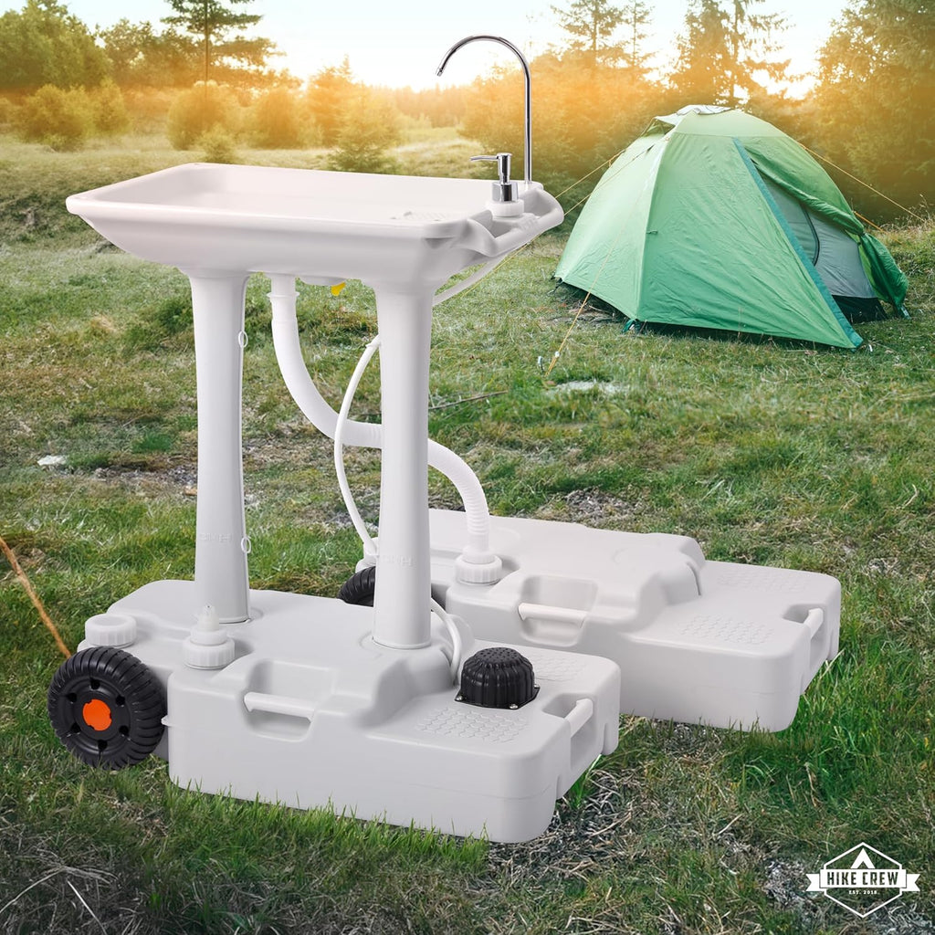 Portable Camping Sink with 8 Gal Capacity, Foot Pump, Faucet, Soap Dispenser, Towel Rack, 10 Gal Waste Tank D6936