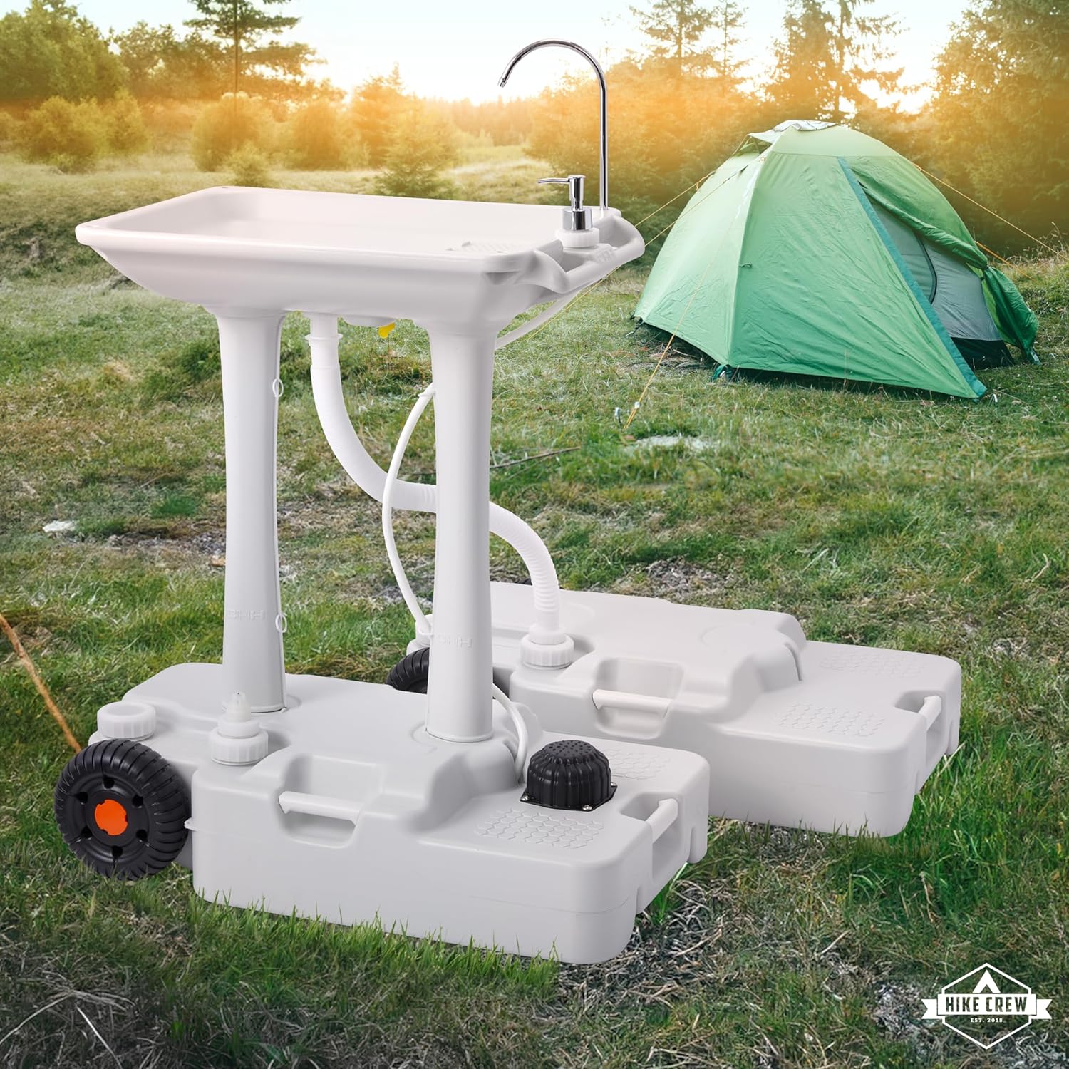 Portable Camping Sink with 8 Gal Capacity, Foot Pump, Faucet, Soap Dispenser, Towel Rack, 10 Gal Waste Tank D6936