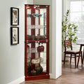 72" Tall Corner Cabinet with LED Light, Glass Doors, Adjustable Shelves, Mirrored Back Panel, Curved Wood P303839
