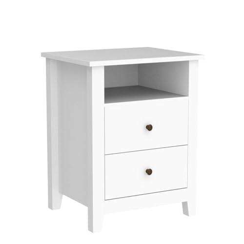 White Nightstands with Drawer Set of 2 Wood Bedside Tables Z32245