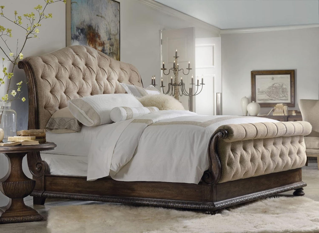 King Tufted Fabric Upholstered Bed in Beige E283