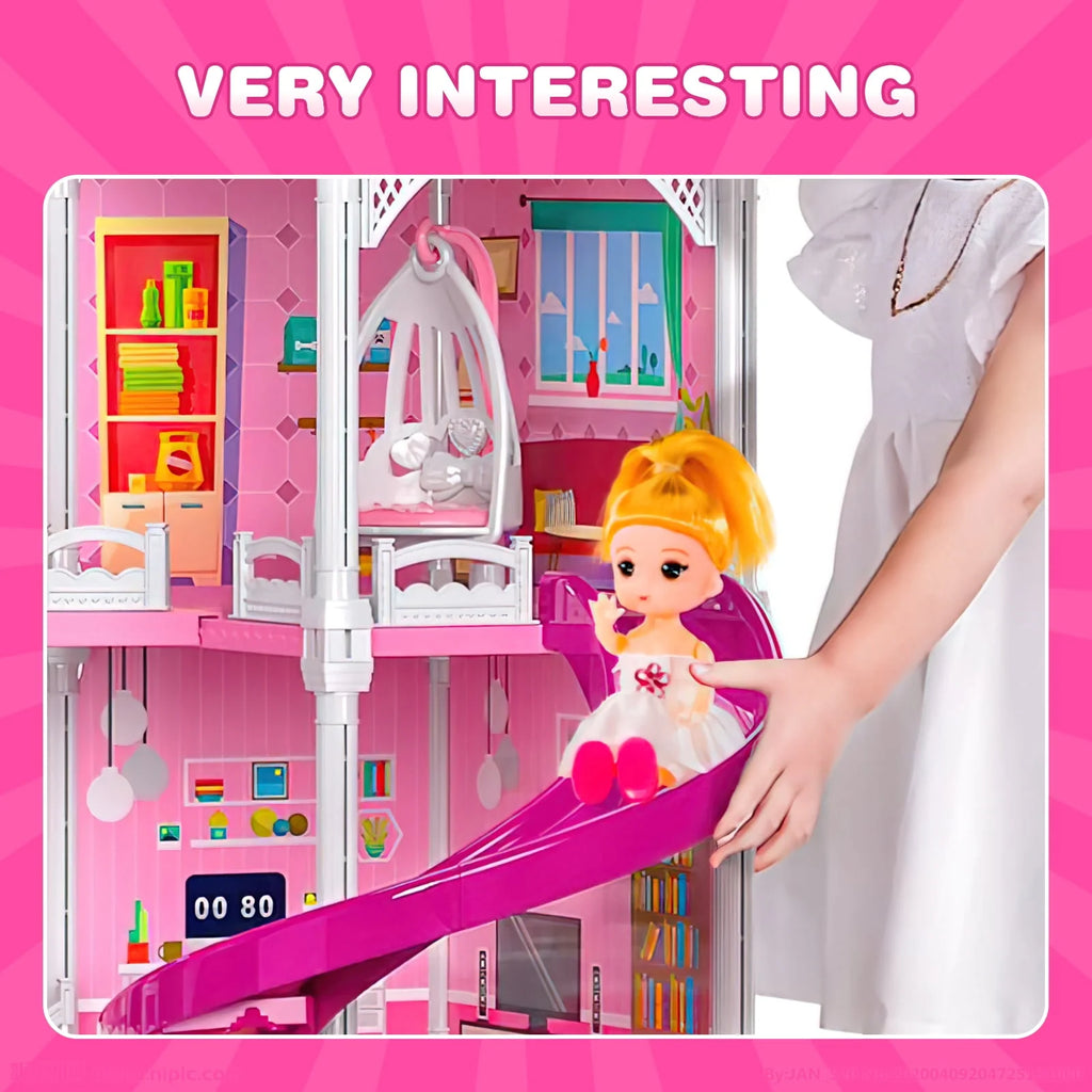 4-Story 12 Rooms Dollhouse with 2 Dolls T78118