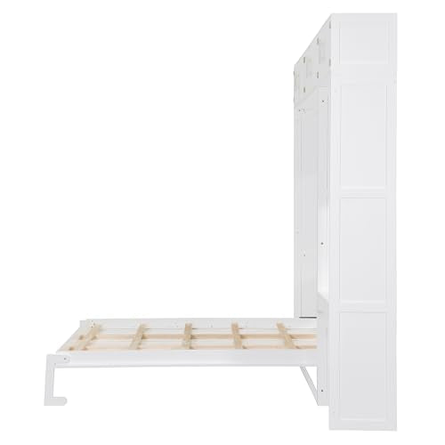 White Full Size Wall Murphy Bed with Built-in Desk & Shelves L502