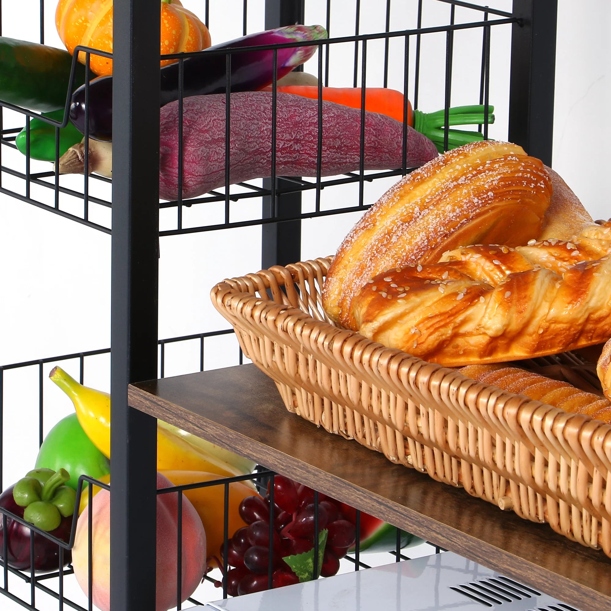 5-Tier Wood Brown Kitchen Bakers Rack with Cabinet R71854
