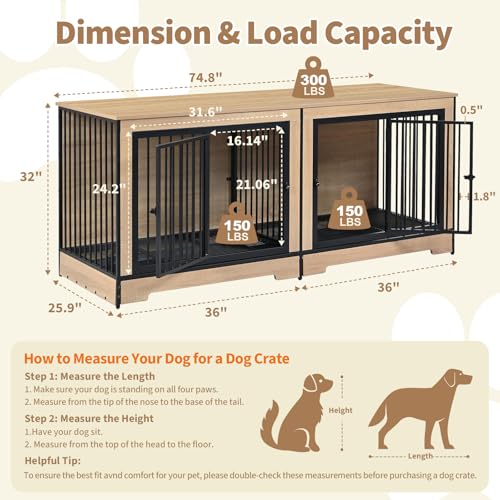 75’’ Double Dog Crate Furniture with Removable Divider & Trays K9109