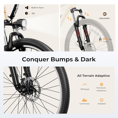 Electric Bike with Peak 500W Brushless Motor, 360Wh Removable Battery, 7-Speed, 26" Tires and Front Fork Suspension Z141075