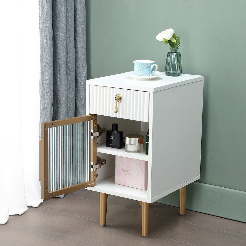 White Narrow Nightstand with Drawer J143