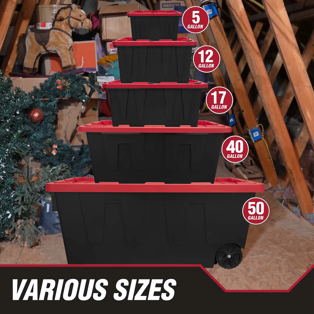 Black 50 Gallon Plastic Storage Bin with Snap Lid A916