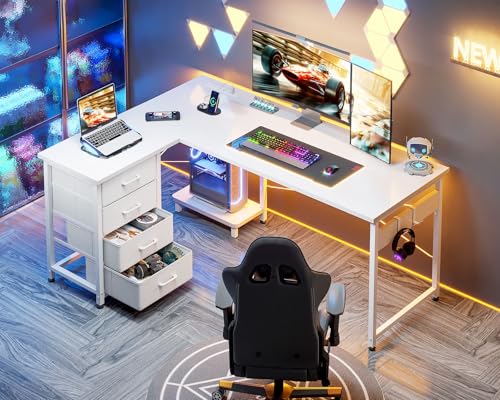 Black L Shaped Gaming Desk with 4 Drawers and Power Outlets K7855