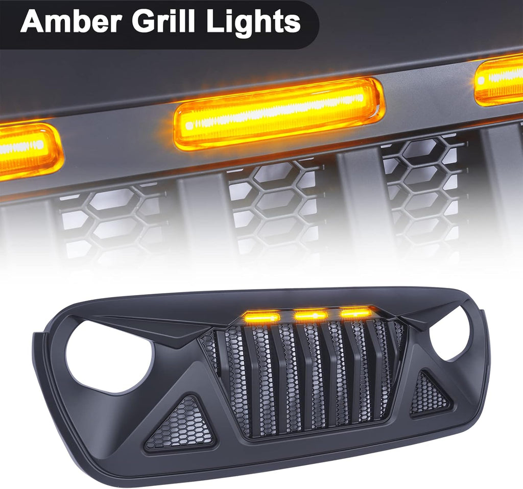 Front Grille with Amber LED Lights for Jeep Wrangler JL JLU Gladiator JT U1135