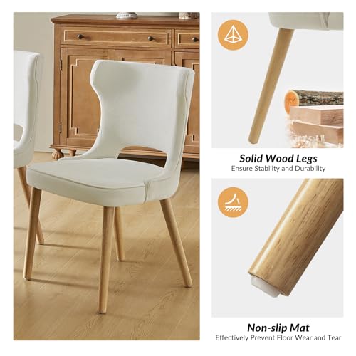 Dining Chairs Set of 4 Upholstered Fabric Side Chair with Wood Legs High Back Ivory M17530