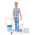 Camping Set with Blonde Ken Doll in Plaid Shirt & Accessories Including Cooler, Map M54320