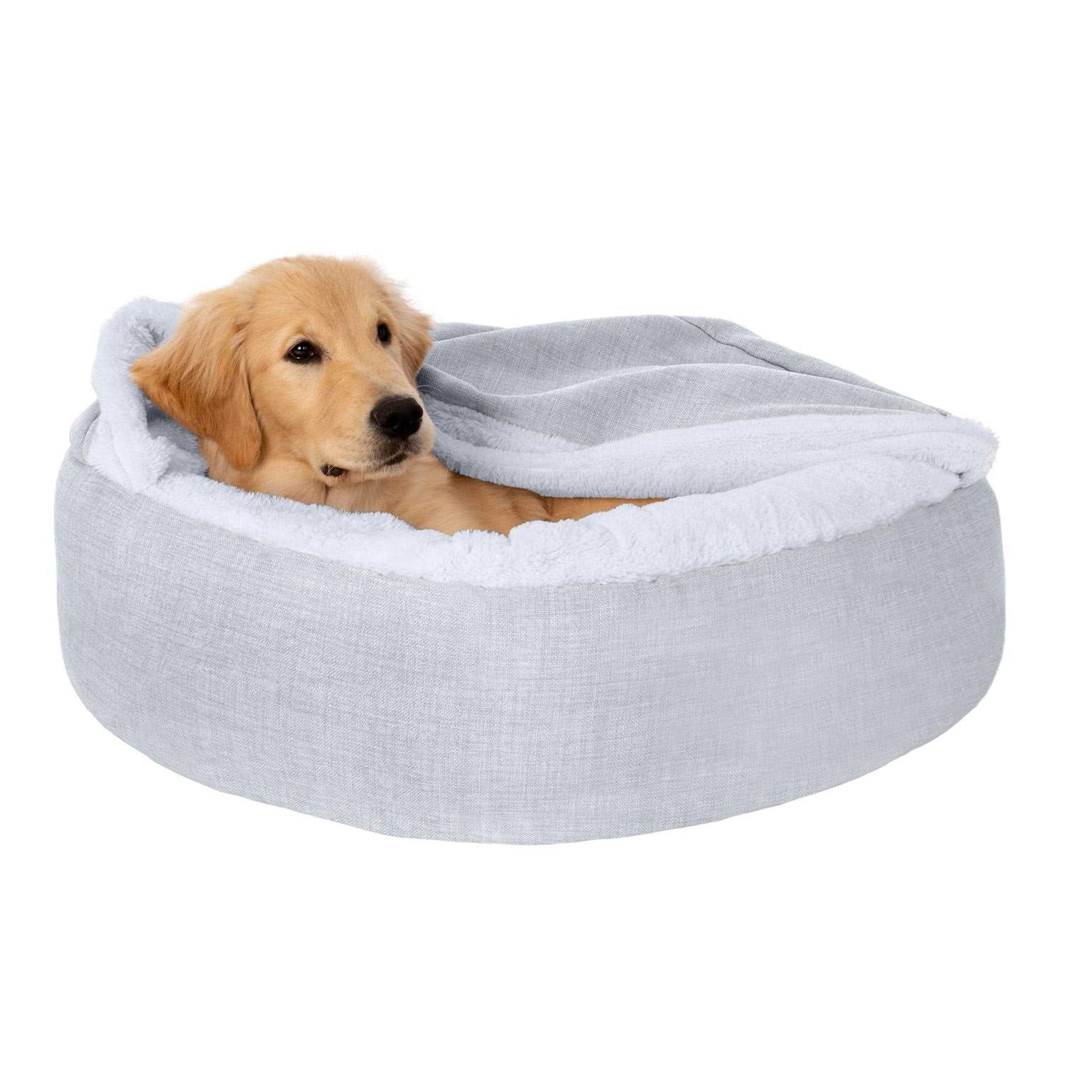 Plush & Performance Linen Hooded Donut Pet Bed L556