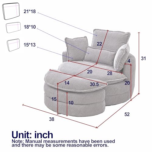 Oversized Corduroy Accent Barrel Chair with Storage Ottoman R758