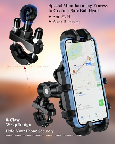 Motorcycle Phone Holder with Vibration Dampener, Adjustable Handlebar Cradle Fit 5.4''-7.2'' Smartphone A167