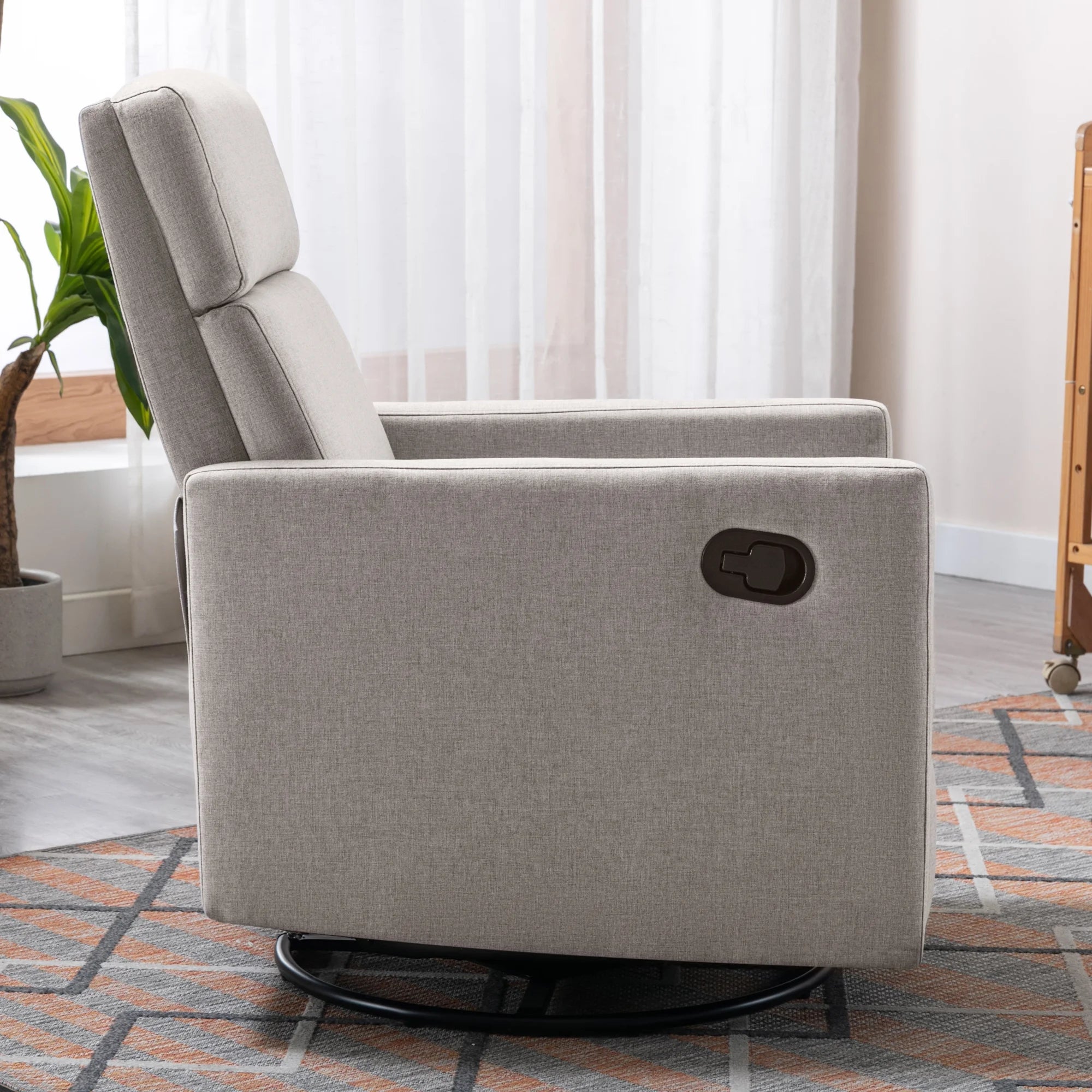 Tan Upholstered Fabric Swivel Rocker Recliner Chair S79977