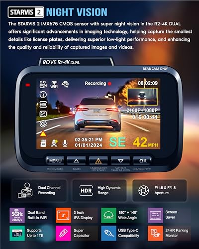 Dash Cam Front and Rear with 5G WiFi and 128GB Card J967