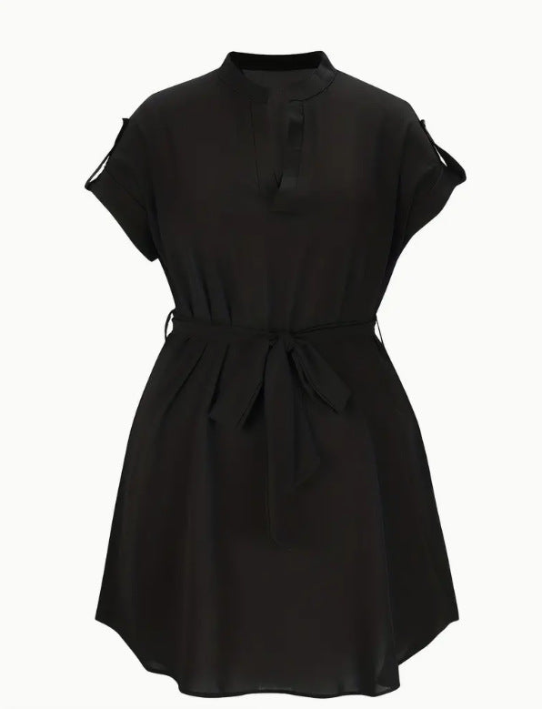 V-Neck Short Sleeve Summer Dress with Belt