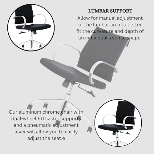 Black Ribbed Mid Back Conference Room Chairs with 360 Swivel Rolling Wheels (Pack of 8) I585