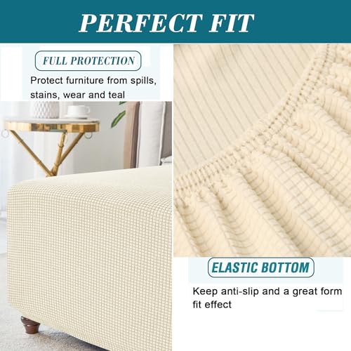 Beige Knitted Jacquard Square Ottoman Cover with Elastic Bottom Y2350