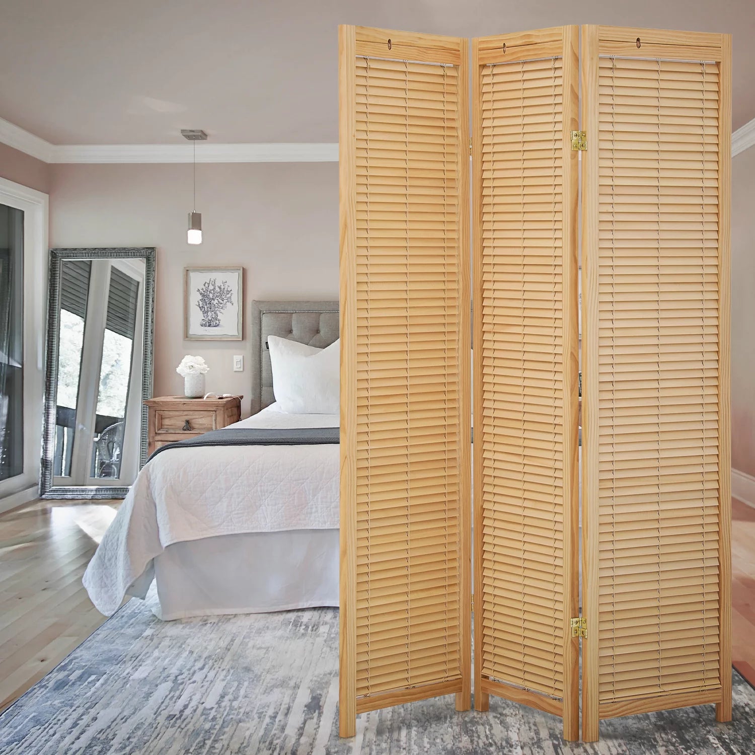 Natural 3 Panel Wood Room Divider P446