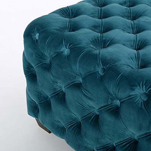 Dark Teal Velvet Ottoman F3299
