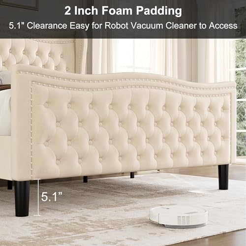 Black Velvet Queen Bed Frame with Headboard K555