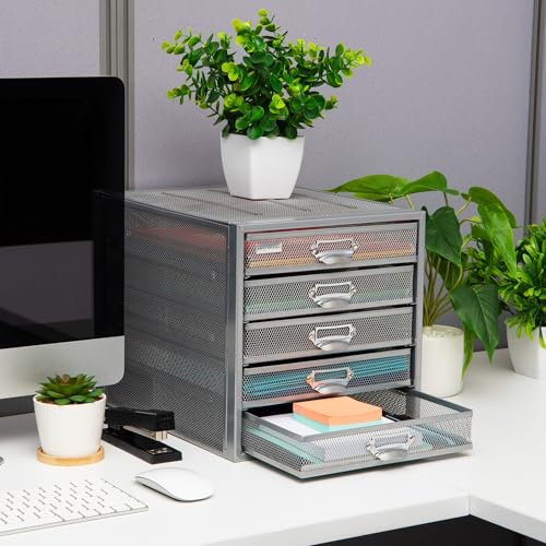 10-Drawer Metal Mesh Desk Organizer, Silver A60985