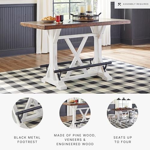 Rustic Farmhouse Counter Height Dining Table, Brown & White B79205