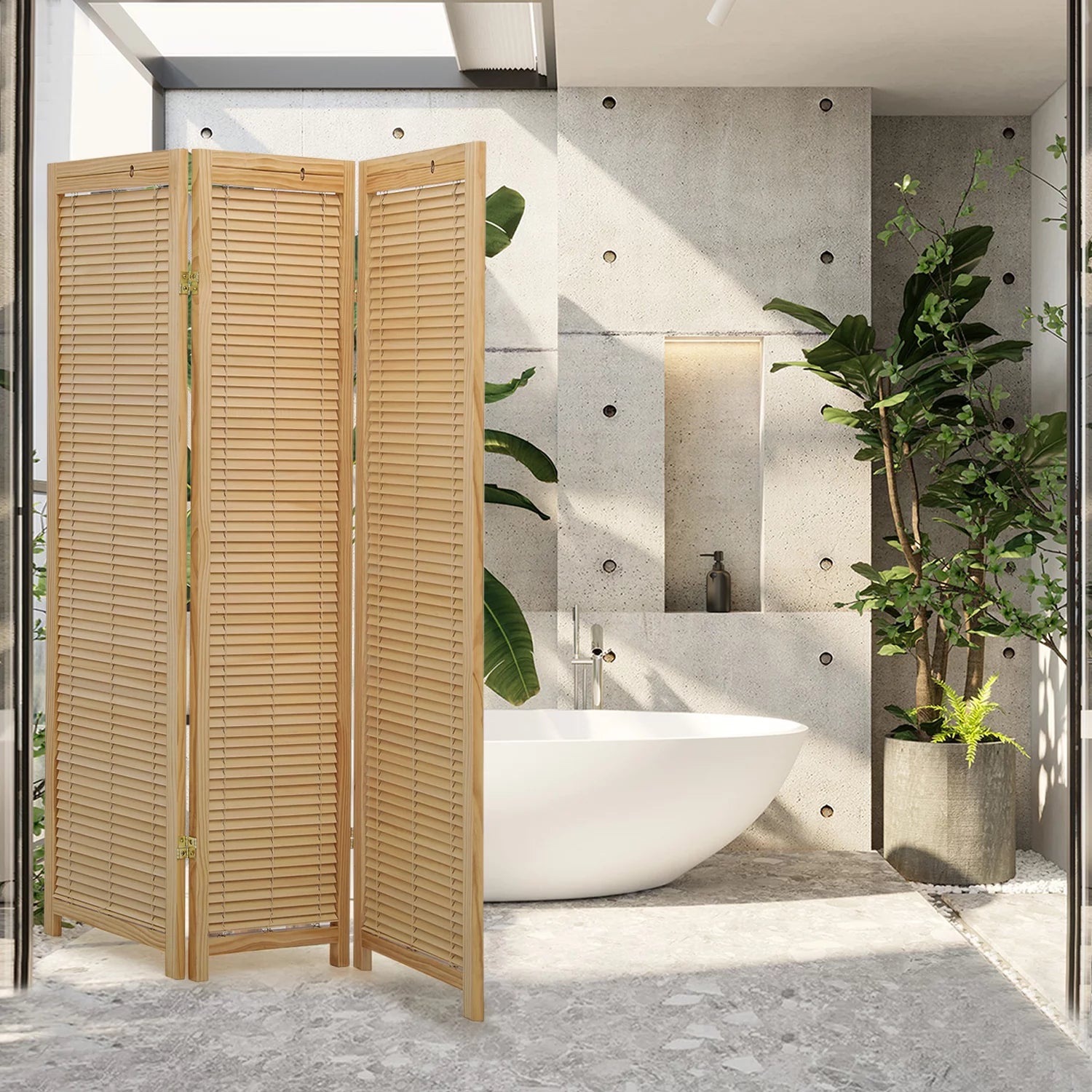 Natural 3 Panel Wood Room Divider P446