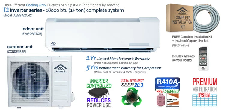 18000 BTU Cooling Only Inverter Mini Split Air Conditioner V444