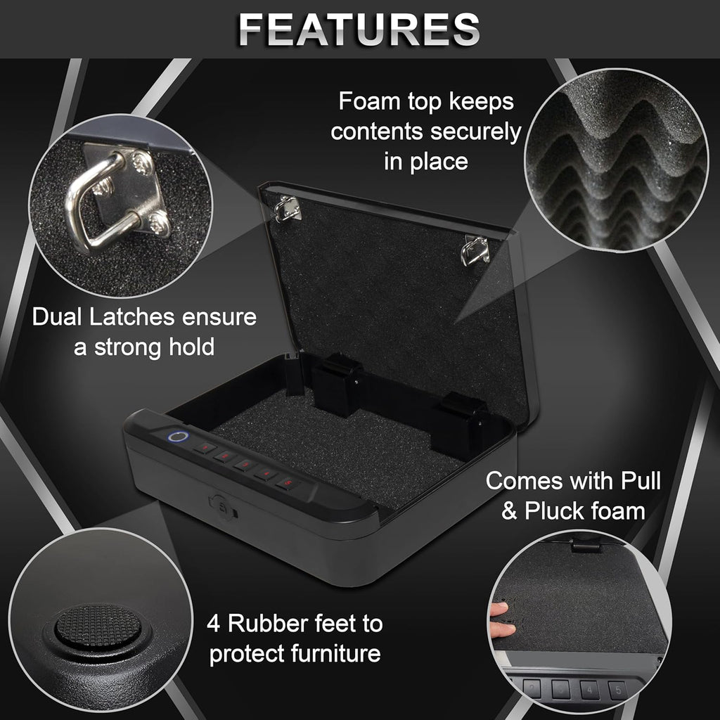 Biometric Gun Safe for Handgun with Fingerprint Reader, PIN Keypad and Folding Key V4728
