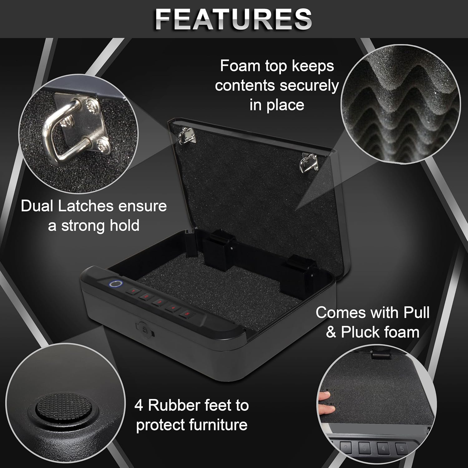Biometric Gun Safe for Handgun with Fingerprint Reader, PIN Keypad and Folding Key V4728