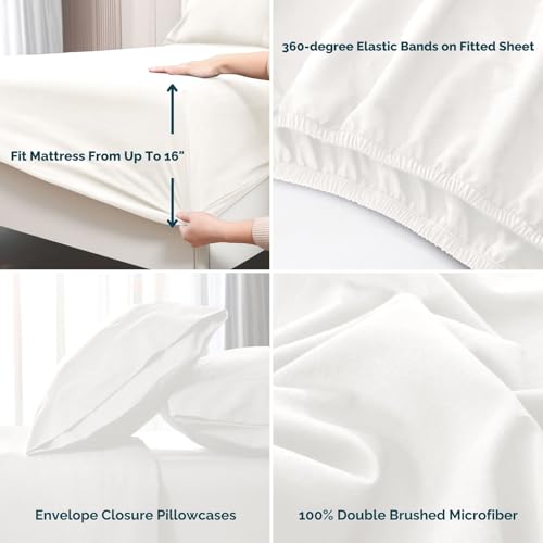 Beige Queen Size 4-Piece Brushed Microfiber Sheet Set with Deep Pocket Q378
