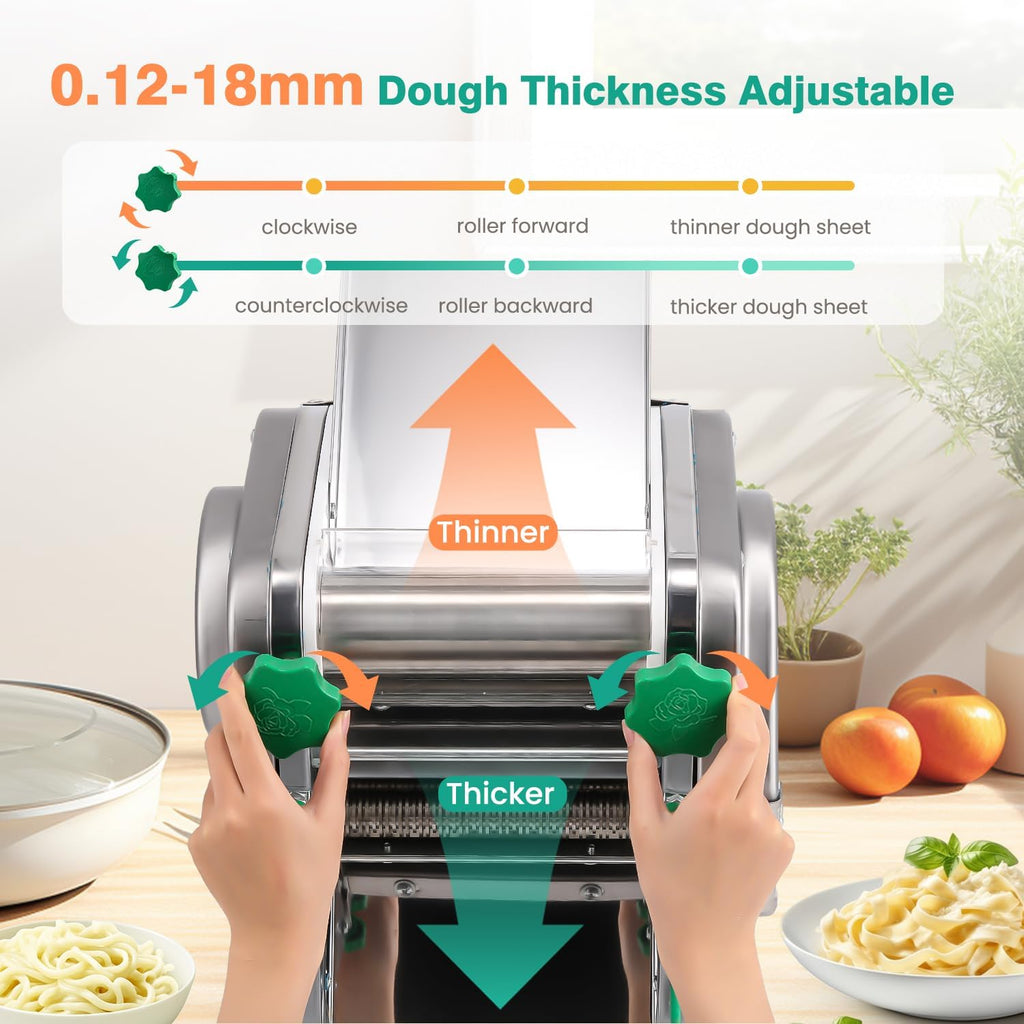Commercial Electric Pasta Maker 2-in-1 Automatic Noodle Machine Thickness Adjustable 2mm 6mm Noodle Heavy Duty Dough Roller Pressing Machine 750W K5769