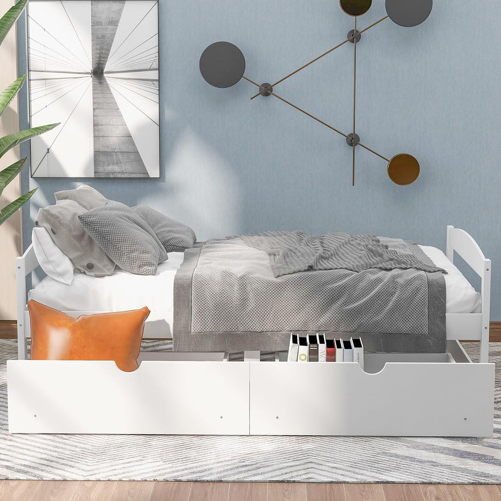 White Twin Size Wood Daybed with 2 Drawers N372