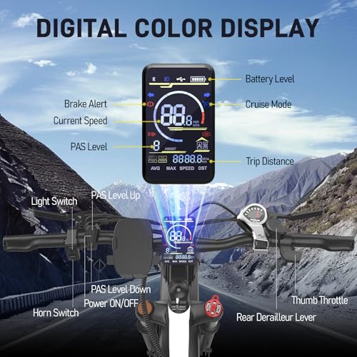 26" Electric Bike, 90 Miles, 34MPH, Peak 1500W, Fat Tire, 48V 864WH Removable Battery, Brake Light K978217