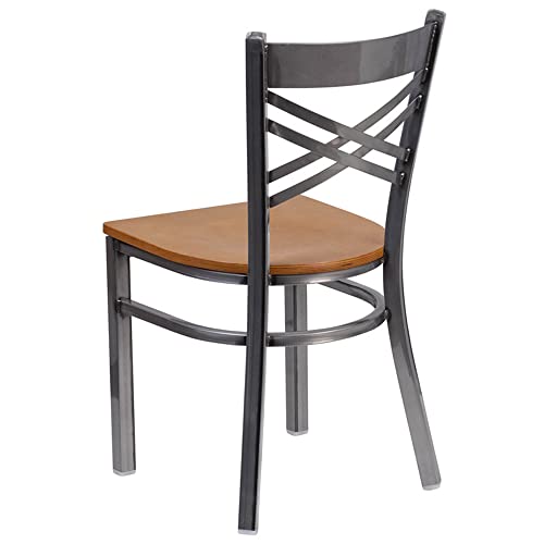 Clear Coated Metal Restaurant Chair with Cherry Wood Seat N2359
