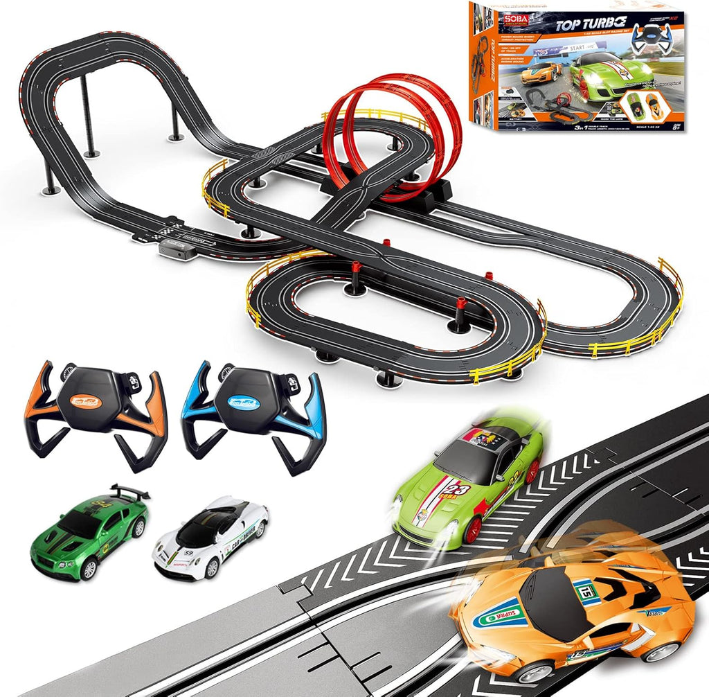 Electric Powered Slot Car Race Track Set with Four Cars J388288